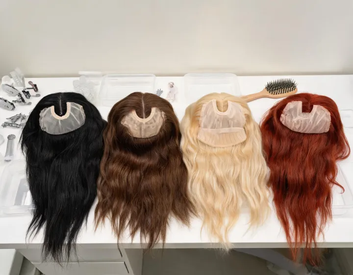 u part wig on a cosmetics bench, illustration only